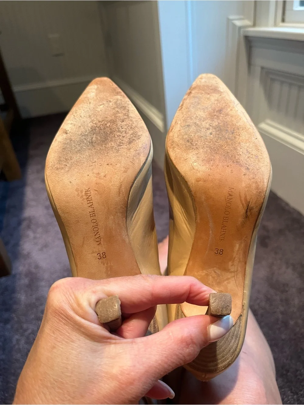 Manolo Blahnik Camel Pointed-Toe Over-the-Knee Leather Boots